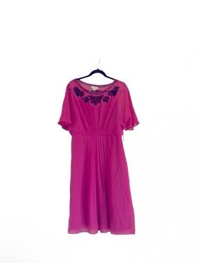 MONSOON Brand Floral-Embroidered Scoop Neck Midi Dress/ Size 12/ Color Pink